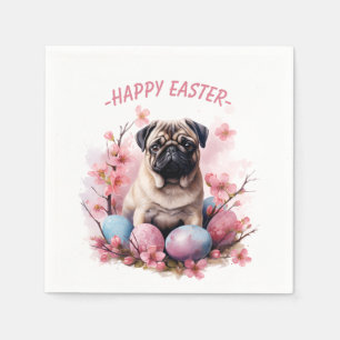 Påsk Pug Hund - Ägg och blommor - Pappersservett