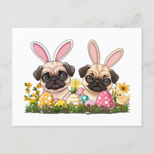 Påsk Pug Hundar Bunny Öron Helg Vykort