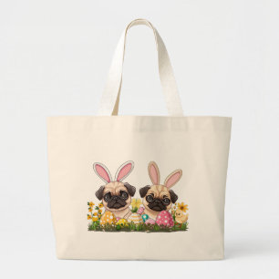 Påsk Pug Hundar Bunny Öron Jumbo Tygkasse