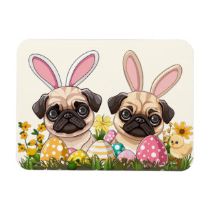 Påsk Pug Hundar Bunny Öron Magnet