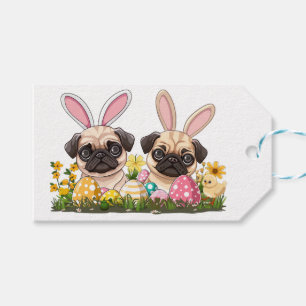 Påsk Pug Hundar Bunny Öron Presentetikett