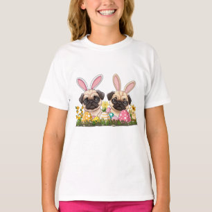 Påsk Pug Hundar Bunny Öron T Shirt