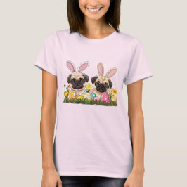 Påsk Pug Hundar Bunny Öron T Shirt