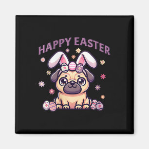 Påsk Pug Wearing Bunny Öron Glad påsk Dag Wom Magnet