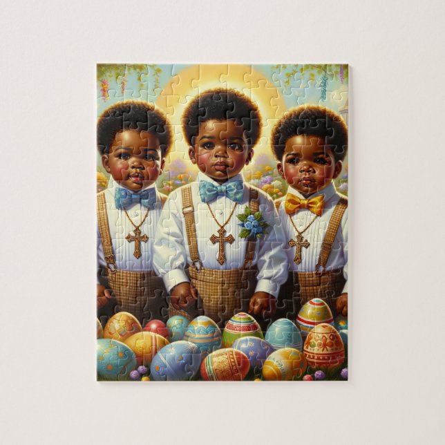 Påsk Puzzle Three African American Boys Pussel (Vertikal)