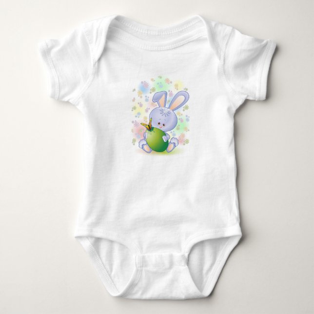 Påsk Rabbit Egg and Flowers Baby Apparel Tröja (Framsida)