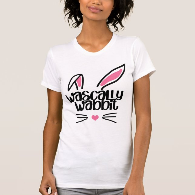 Påsk Rabbit Funny Öron Wasally Wabbit T Shirt (Framsida)