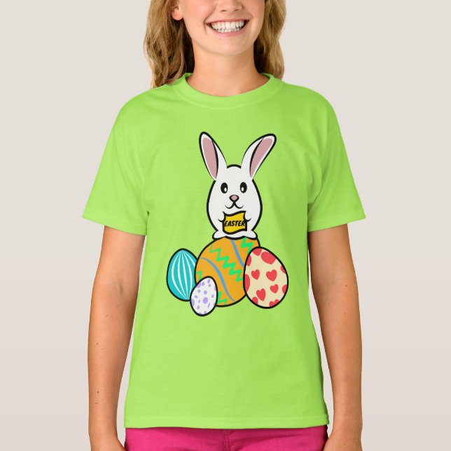 Påsk Rabbit Holding a Banner på Påskägg T Shirt (Framsida)