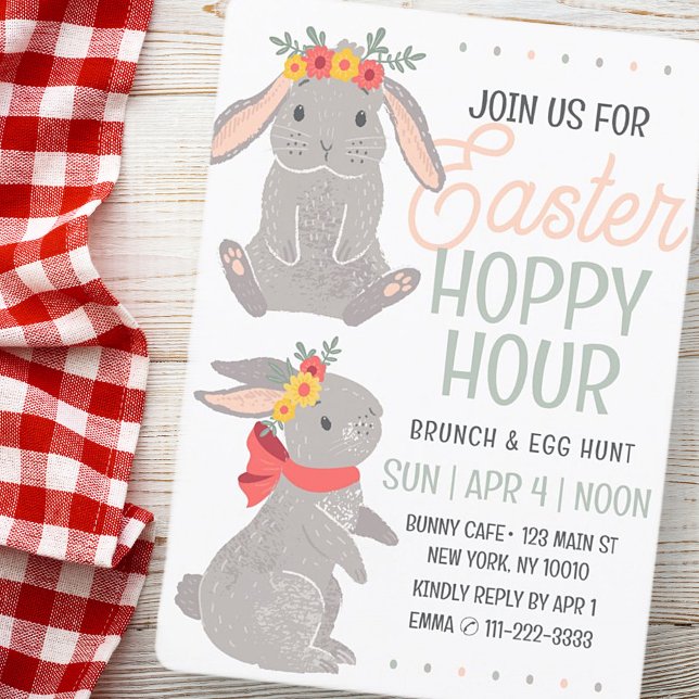Påsk Rabbit Hoppy Hour Brunch och Egg Hunt Inbjudningar (Skapare uppladdad)
