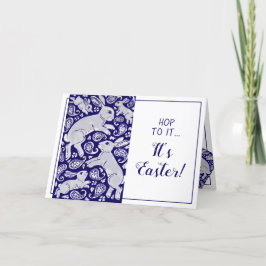 Påsk Rabbit Paisley Blue & White Unique Bunny Helgkort