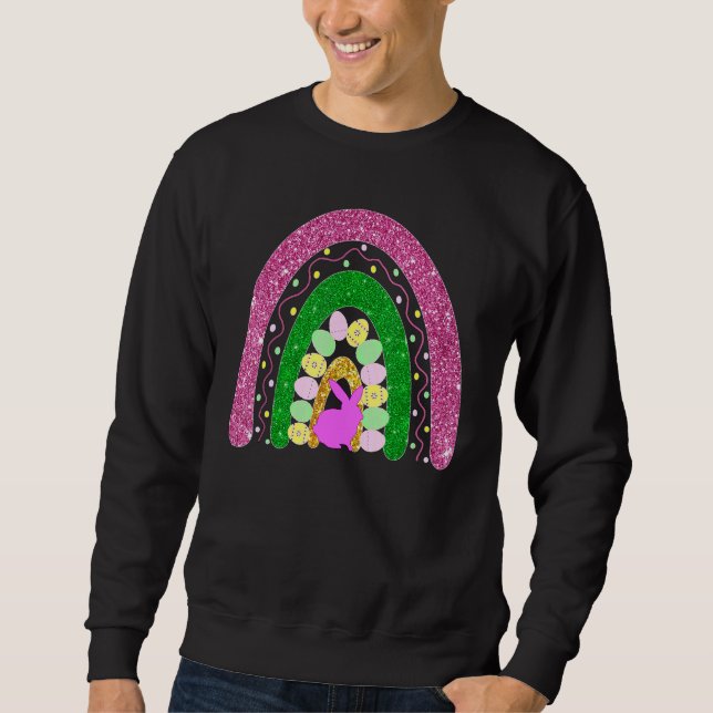 Påsk Raibow Egg Mönster Purl Bunny 1 Lång Ärmad Tröja (Framsida)