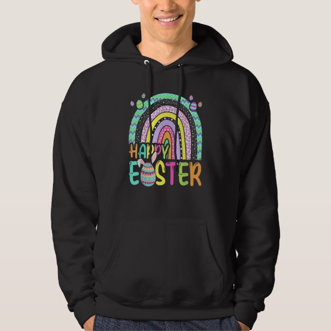 Påsk Rainbow Bunny Påsk Rabbit Egg Hunting Bas Hoodie (Framsida)