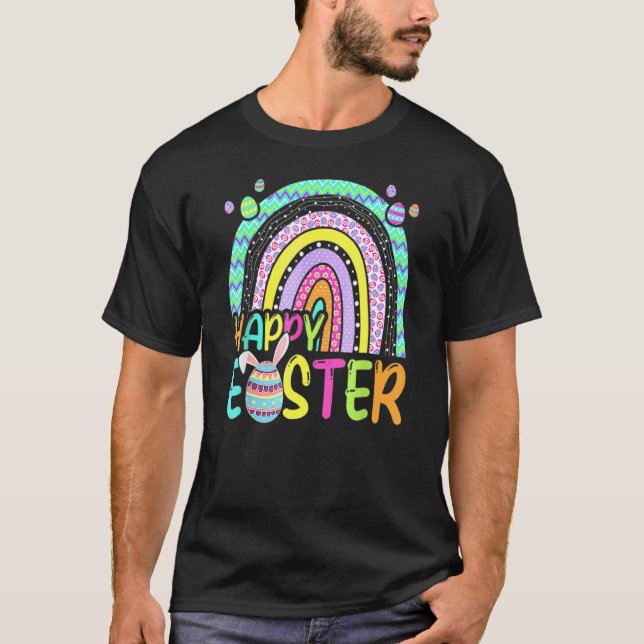 Påsk Rainbow Bunny Påsk Rabbit Egg Hunting Bas T Shirt (Framsida)
