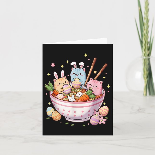 Påsk Ramen Cats Cute Anime Glad påsk Dag Wome Kort (Framsida)