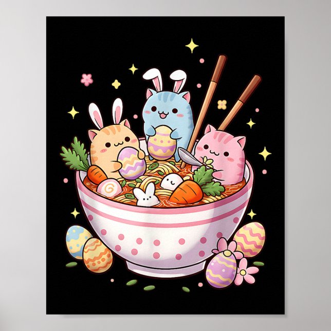 Påsk Ramen Cats Cute Anime Glad påsk Dag Wome Poster (Framsidan)