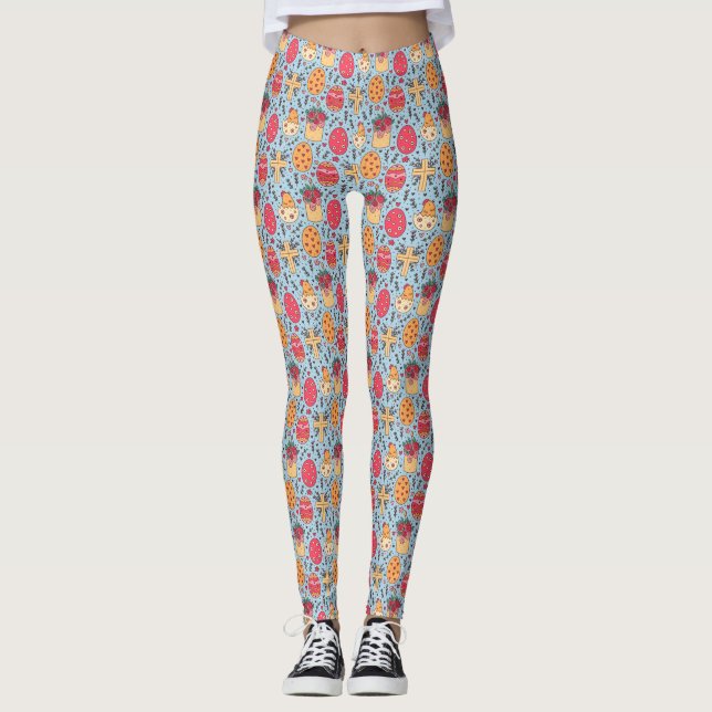 Påsk Religiösa Kor Hand plockade art Leggings (Framsida)