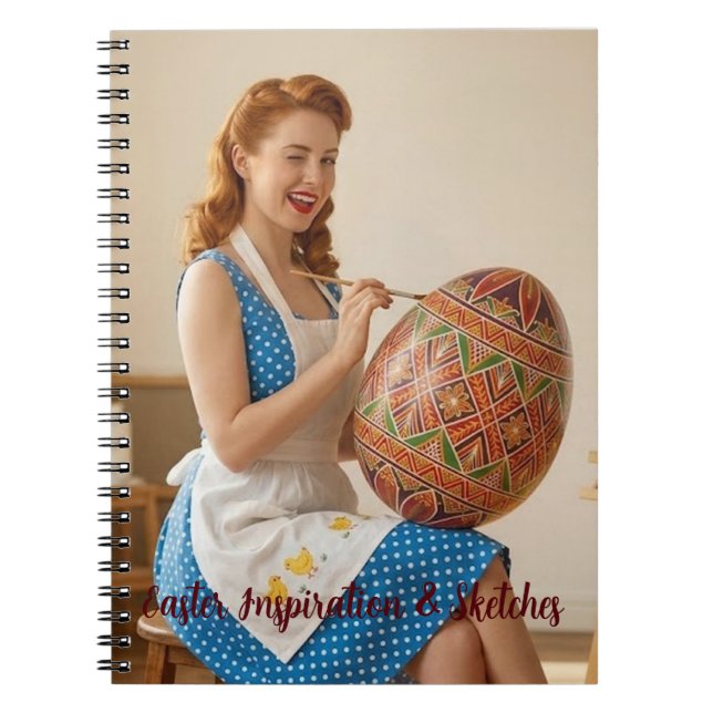 Påsk Retro Konstnär Ginger Girl Notebok Anteckningsbok (Framsidan)