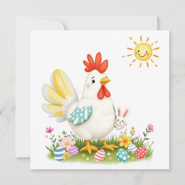 Påsk Roligt med Chicken och Bunny Julkort (Framsida)