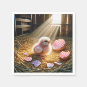 Påsk Rosa Chick med Gingham Eggshell Pappersservett