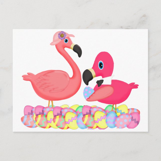 Påsk Rosa Flamingos Helg Vykort (Framsida)