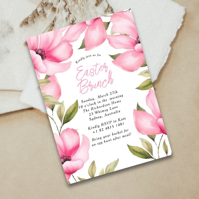 Påsk Rosa Flowers Party-inbjudan Inbjudningar (Skapare uppladdad)