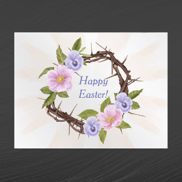 Påsk Rosa Lila Blommigt   Krona Thorns Helg Vykort