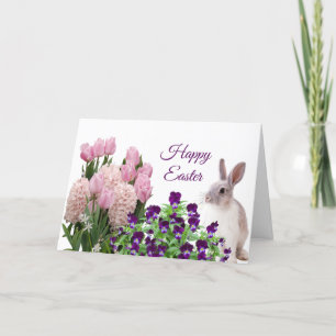 Påsk Rosa Lila Blommigt Rabbit Vår Helgkort