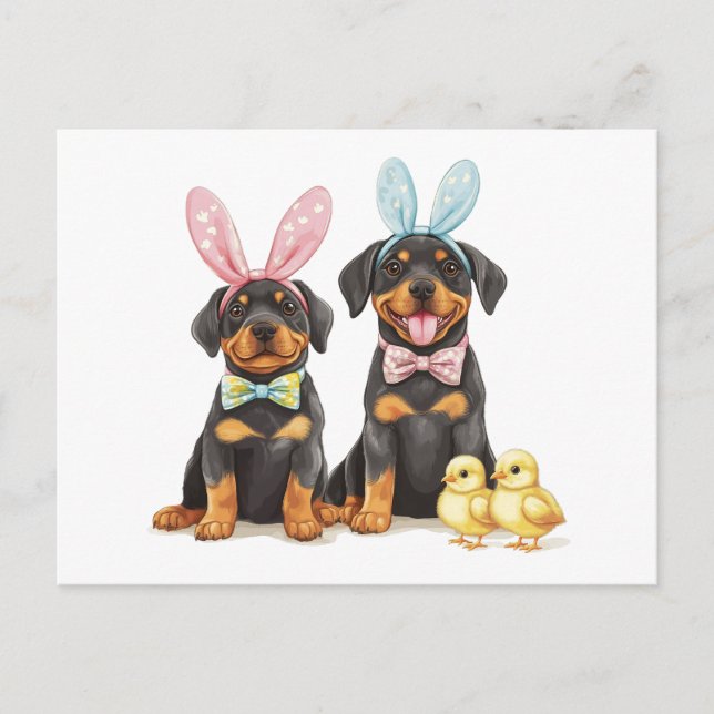 Påsk Rottweiler Hundar Bunny Öron Helg Vykort (Framsida)