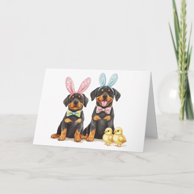 Påsk Rottweiler Hundar Bunny Öron Helgkort (Framsida)