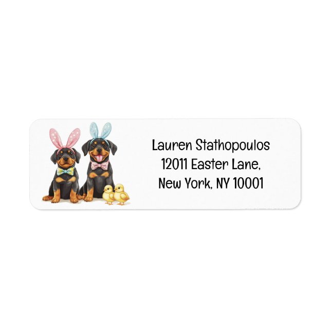 Påsk Rottweiler Hundar Bunny Öron Returadress Etikett (Framsidan)