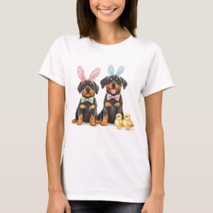 Påsk Rottweiler Hundar Bunny Öron T Shirt