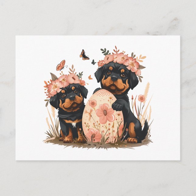 Påsk Rottweiler Hundar Helg Vykort (Framsida)