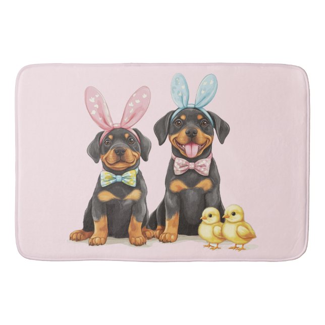 Påsk Rottweiler Hundar Kaninöron Badrumsmatta (Framsidan)