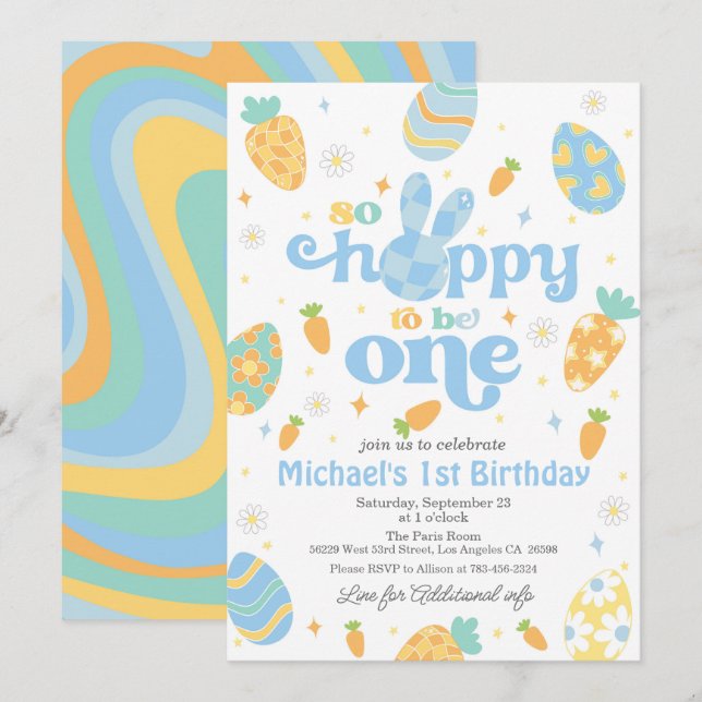 Påsk Så Glad att Vara Ett Pojk Födelsedag Inbjudningar (Fram/baksida)