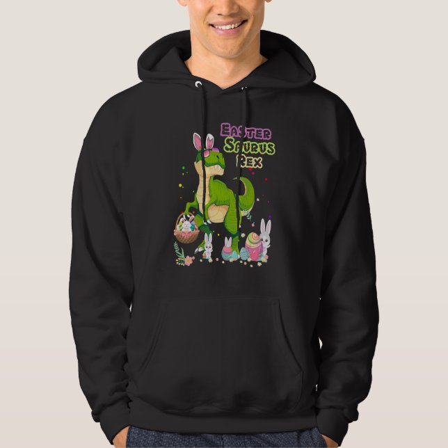 Påsk Saurus Rex Dinosaur t Rex Bunny Basket Eggs Hoodie (Framsida)