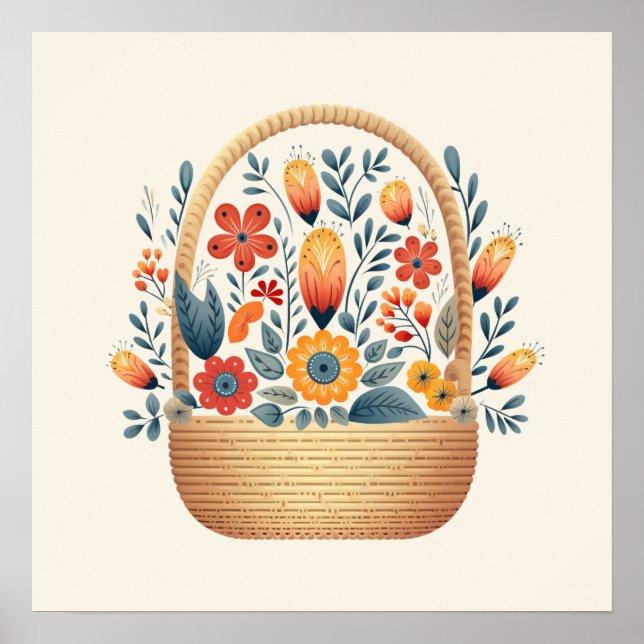 Påsk Scandinavian folk basket äggkonst Poster (Framsidan)