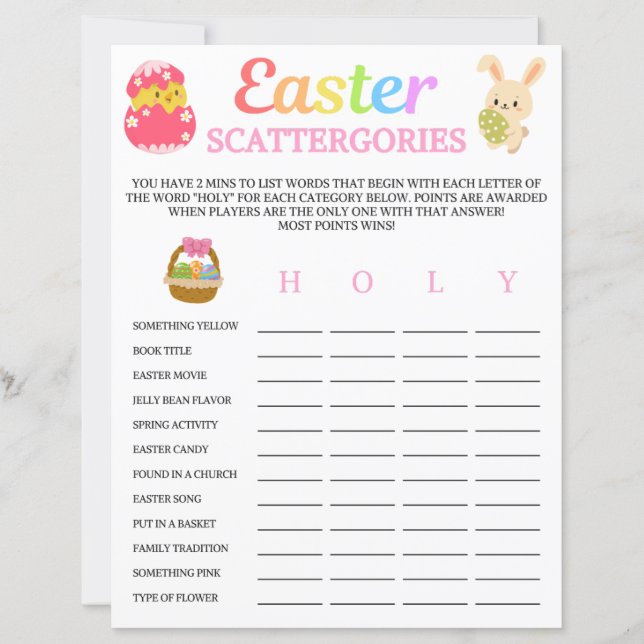 Påsk Scattergories-spel (Framsida)