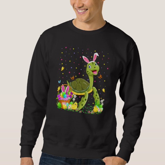 Påsk Sea Turtle Bunny Egg Hunting Sea Turtle Eas Lång Ärmad Tröja (Framsida)