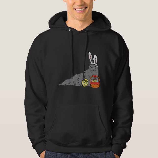 Påsk Seal Bunny Eggs Basket Cute Sea Lejonare Mana Hoodie (Framsida)