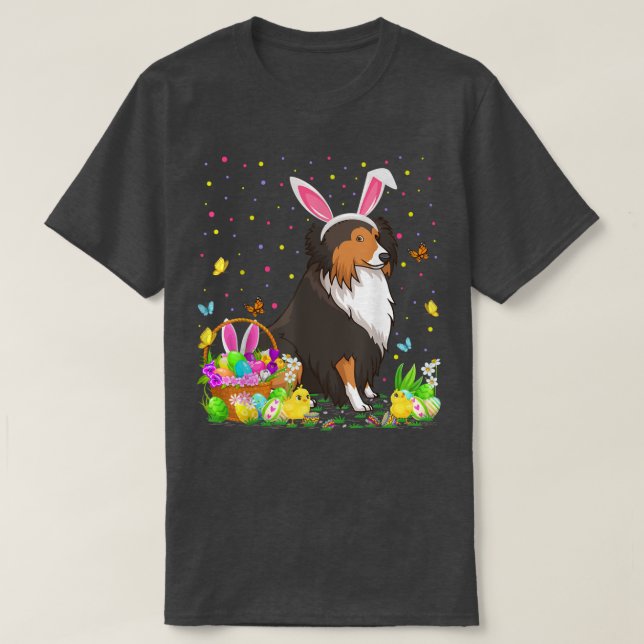 Påsk Sheltie Hund Bunny Egg Hunting Sheltie Easte T Shirt (Design framsida)