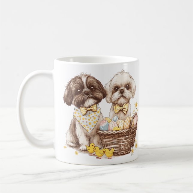 Påsk Shih Tzu Hundar Kaffemugg (Vänster)