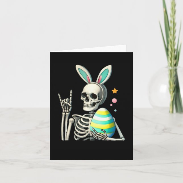 Påsk Skeleton Bunny Sten Hand Rocker Boys Kids M Kort (Framsida)
