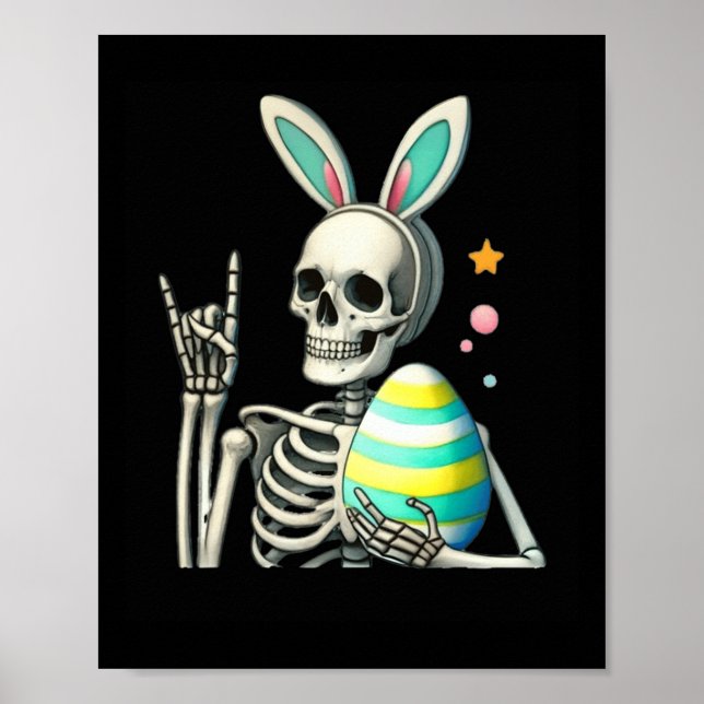 Påsk Skeleton Bunny Sten Hand Rocker Boys Kids M Poster (Framsidan)