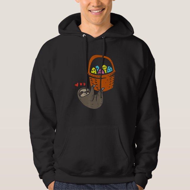 Påsk Sloth Hanging Egg Basket Cute Animal Manar Wo Hoodie (Framsida)