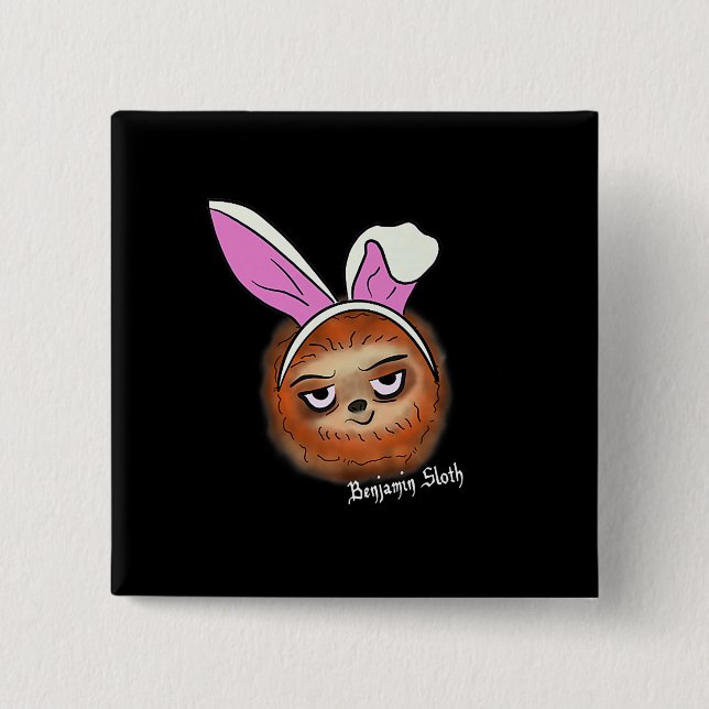 Påsk Sloth med Bunny Öron Premium Knapp (Framsida)