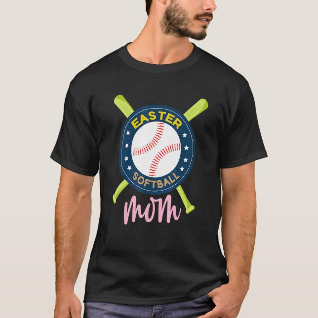 Påsk Softball Bunny Rabbit Öron Baseball Mammor Ki T Shirt (Framsida)