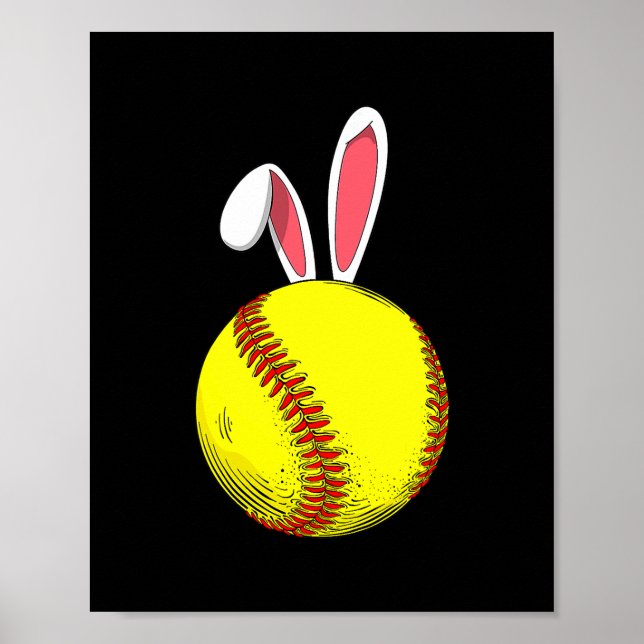 Påsk Softball Bunny Rabbit Öron för Mamma Kids Poster (Framsidan)