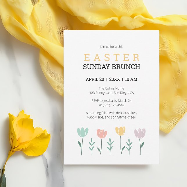 Påsk Söndag Brunch Gult Blommigt  Cute Botanical Inbjudningar (Easter Sunday Brunch Yellow Floral Cute Botanical Invitation)