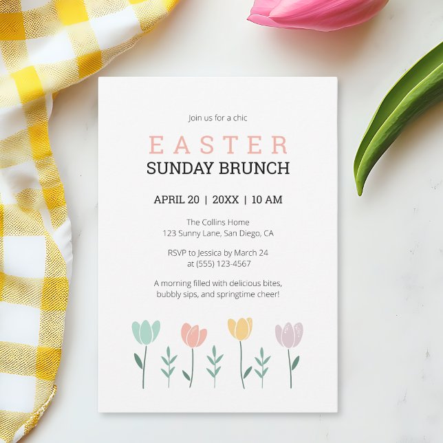 Påsk Söndag Brunch Modern Blommigt Cute Botanical Inbjudningar (Easter Sunday Brunch Modern Floral Cute Botanical Invitation)