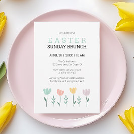 Påsk Söndag Brunch Modern Blommigt Grönt Botaniskt Inbjudningar